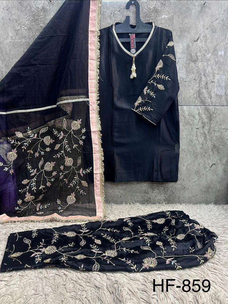 Hoor Tex 859 A To D Malai Satin Embroidered Salwar Kameez — Wholesale Designer Salwar Suits, MPA wholesale from Surat — view 7