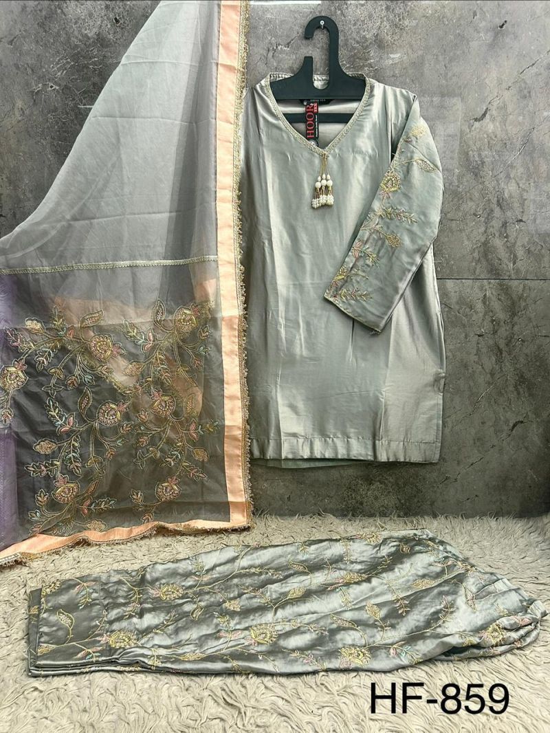 Hoor Tex 859 A To D Malai Satin Embroidered Salwar Kameez — Wholesale Designer Salwar Suits, MPA wholesale from Surat — view 6