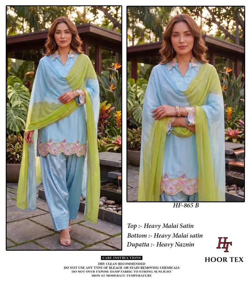 Hoor Tex 865 A To C Malai Satin Embroidered Salwar Suit