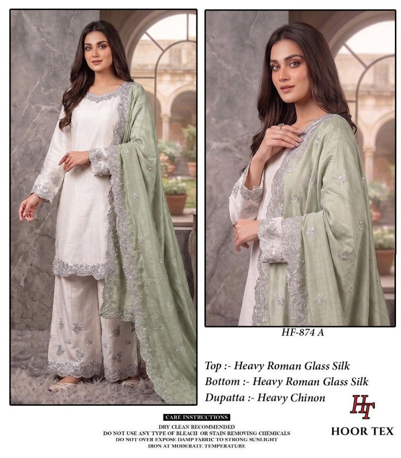 Hoor Tex 874 Roman Glass Silk Embroidered Salwar Kameez — Wholesale Pakistani Suits, hoor Tex wholesale from Surat — view 4