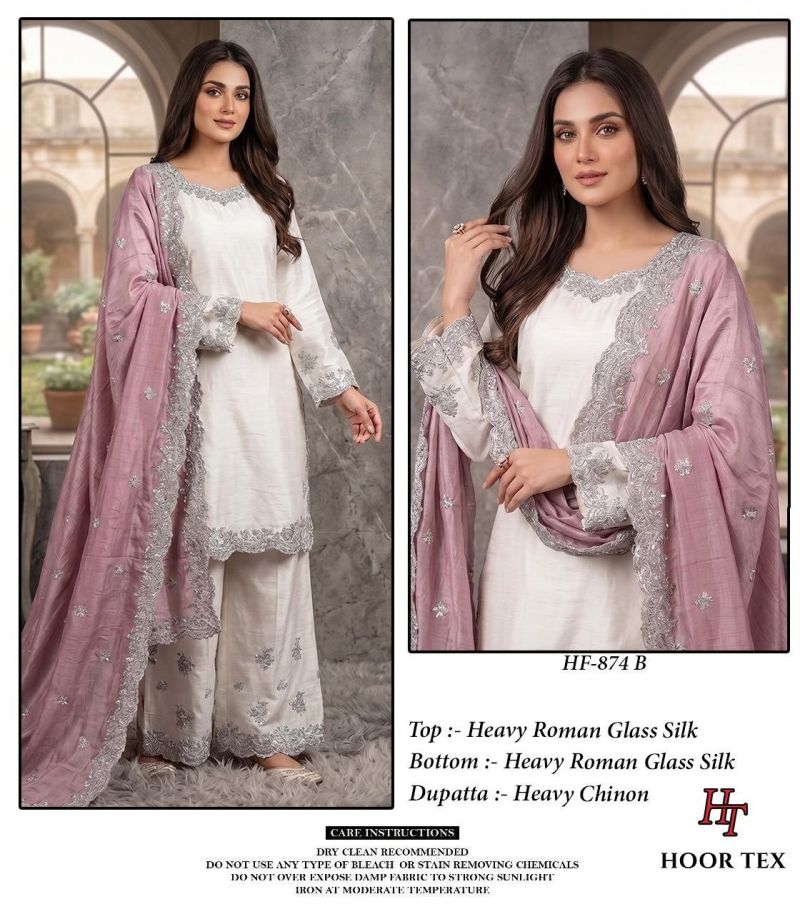 Hoor Tex 874 Roman Glass Silk Embroidered Salwar Kameez — Wholesale Pakistani Suits, hoor Tex wholesale from Surat — view 3