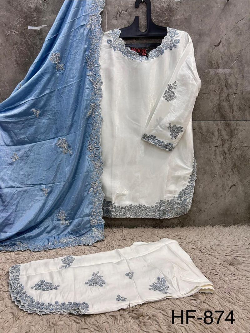 Hoor Tex 874 Roman Glass Silk Embroidered Salwar Kameez — Wholesale Pakistani Suits, hoor Tex wholesale from Surat — view 7