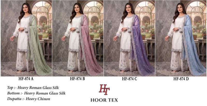 Hoor Tex 874 Roman Glass Silk Embroidered Salwar Kameez — Wholesale Pakistani Suits, hoor Tex wholesale from Surat — view 5
