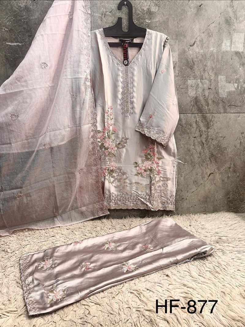 Hoor Tex 877 A To D Malai Satin Embroidered Salwar Kameez Catalog — Wholesale Kurtis, hoor Tex wholesale from Surat — view 7