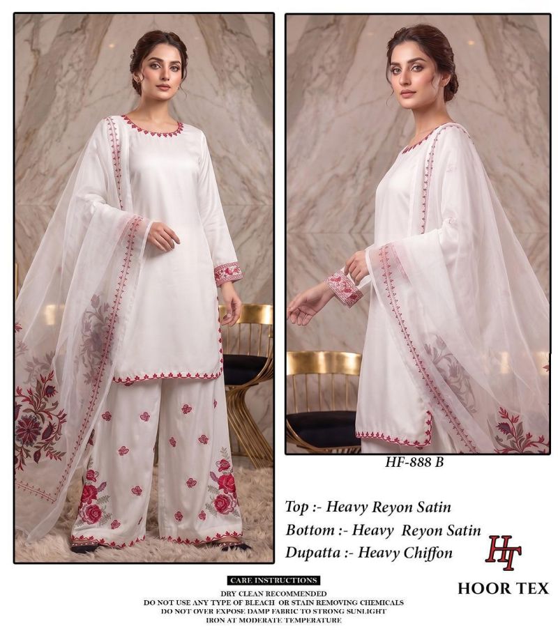 Hoor Tex 888 A And B Rayon Satin Embroidered Salwar Suit