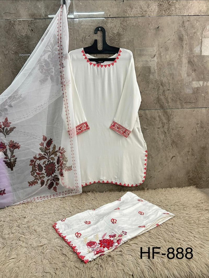 Hoor Tex 888 A And B Rayon Satin Embroidered Salwar Suit — Designer Readymade Suits, hoor Tex wholesale from Surat — view 3