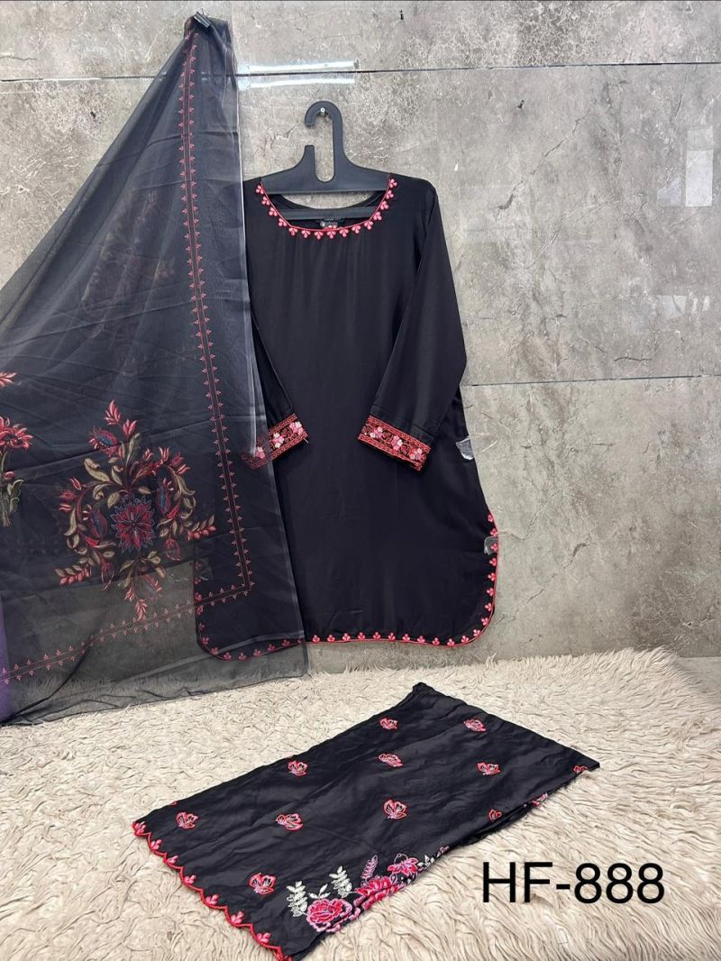 Hoor Tex 888 A And B Rayon Satin Embroidered Salwar Suit — Designer Readymade Suits, hoor Tex wholesale from Surat — view 4