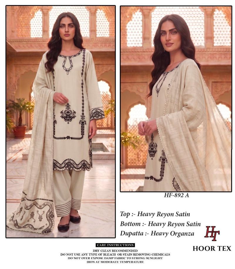Hoor Tex 892 A To D Rayon Satin Embroidered Salwar Kameez Catalog — Wholesale Readymade Suit, hoor Tex wholesale from Surat — view 2