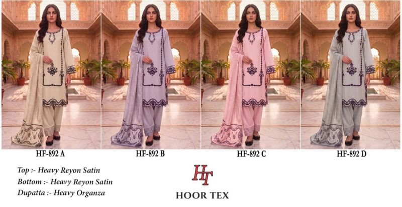 Hoor Tex 892 A To D Rayon Satin Embroidered Salwar Kameez Catalog — Wholesale Readymade Suit, hoor Tex wholesale from Surat — view 8