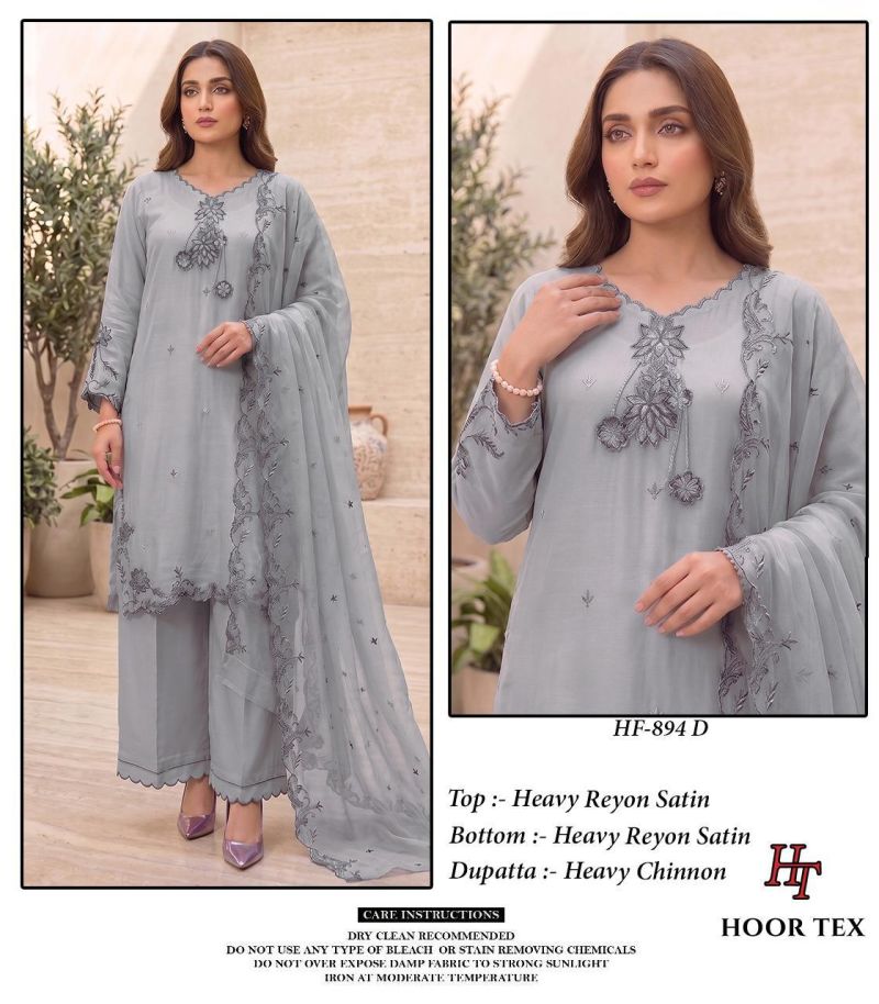 Hoor Tex 894 A To D Rayon Satin Embroidered Salwar Kameez Catalog — Wholesale Pakistani Suits, hoor Tex wholesale from Surat — view 6