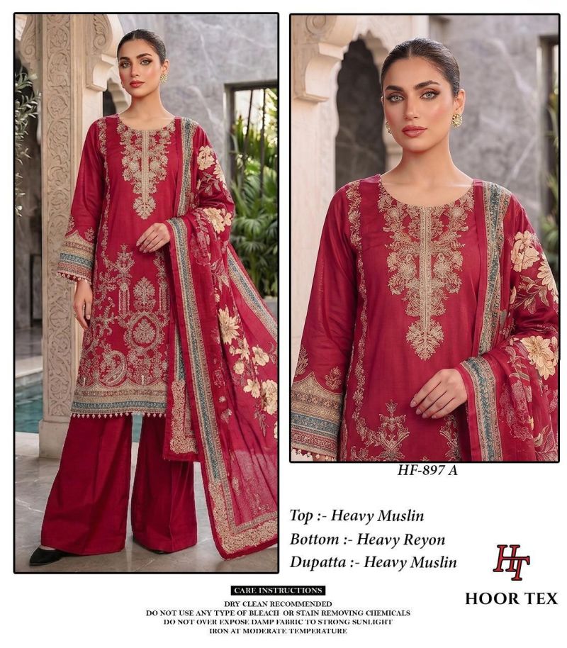 Hoor Tex 897 A To C Muslin Print Embroidered Salwar Kameez Catalog