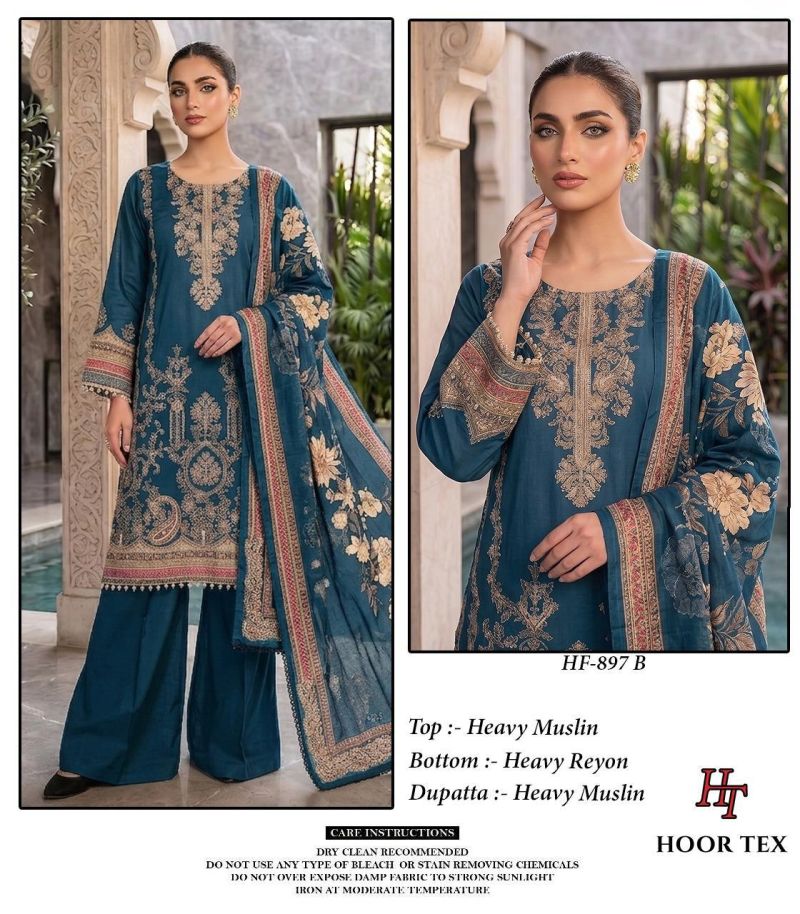 Hoor Tex 897 A To C Muslin Print Embroidered Salwar Kameez Catalog — Wholesale Salwar Suits, hoor Tex wholesale from Surat — view 3