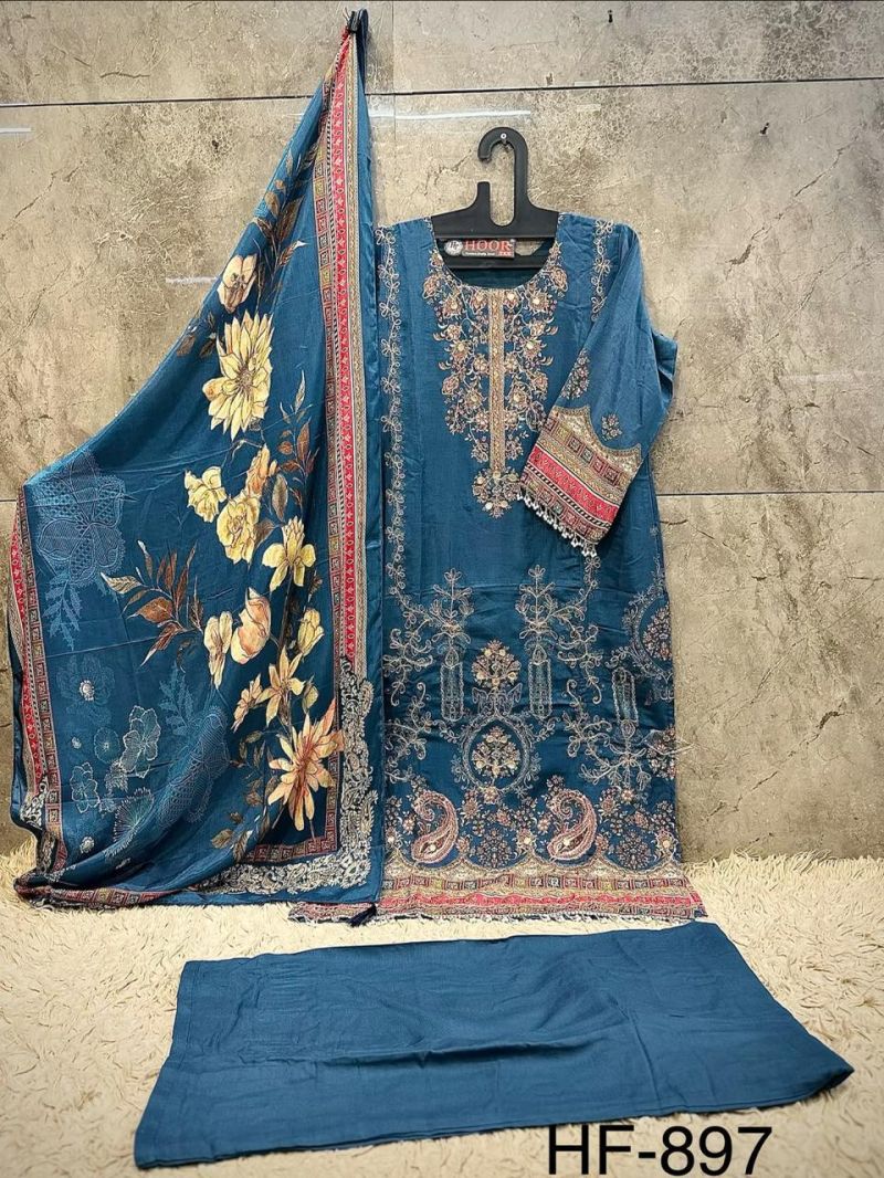 Hoor Tex 897 A To C Muslin Print Embroidered Salwar Kameez Catalog — Wholesale Salwar Suits, hoor Tex wholesale from Surat — view 4
