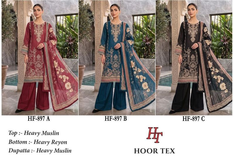 Hoor Tex 897 A To C Muslin Print Embroidered Salwar Kameez Catalog — Wholesale Salwar Suits, hoor Tex wholesale from Surat — view 7