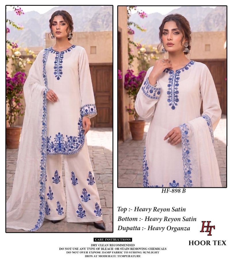 Hoor Tex 898 A To D Rayon Satin Embroidered Salwar Kameez Catalog — Wholesale Salwar Suits, hoor Tex wholesale from Surat — view 3