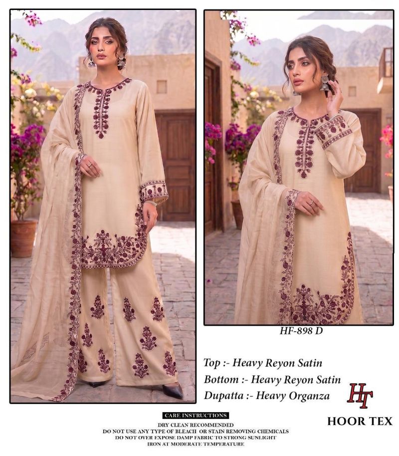 Hoor Tex 898 A To D Rayon Satin Embroidered Salwar Kameez Catalog