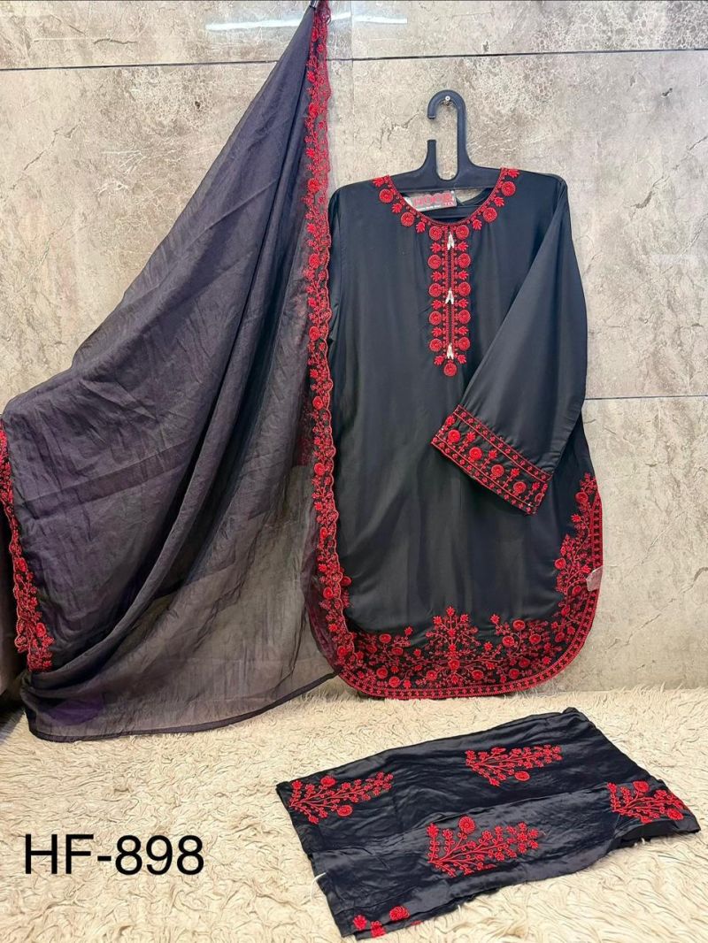 Hoor Tex 898 A To D Rayon Satin Embroidered Salwar Kameez Catalog — Wholesale Salwar Suits, hoor Tex wholesale from Surat — view 7
