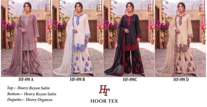 Hoor Tex 898 A To D Rayon Satin Embroidered Salwar Kameez Catalog — Wholesale Salwar Suits, hoor Tex wholesale from Surat — view 9