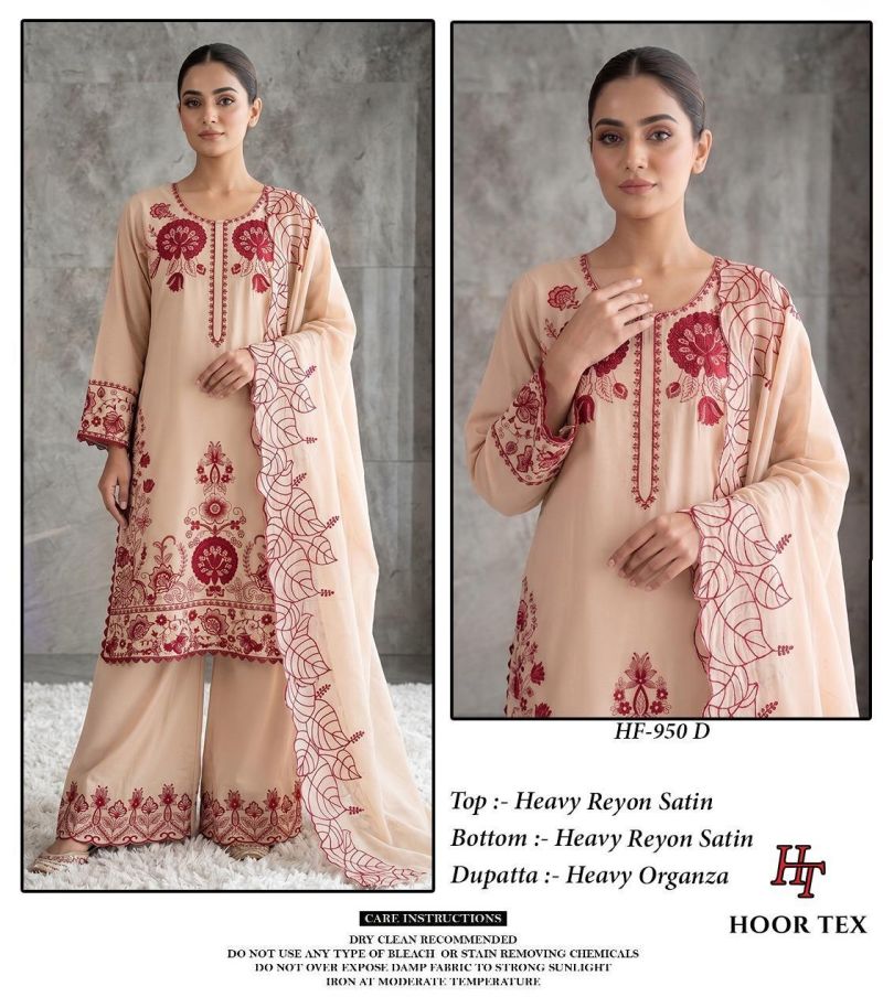 Hoor Tex 950 A To D Rayon Satin Embroidered Salwar Kameez Catalog