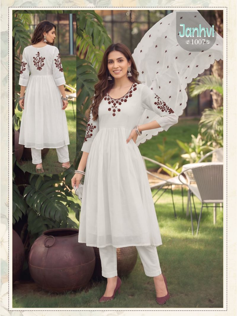 Janhvi Vol 2 Mul Chanderi Embroidered Kurti With Bottom Dupatta — Wholesale Readymade Suit, Vardan Ethnic wholesale from Surat — view 2