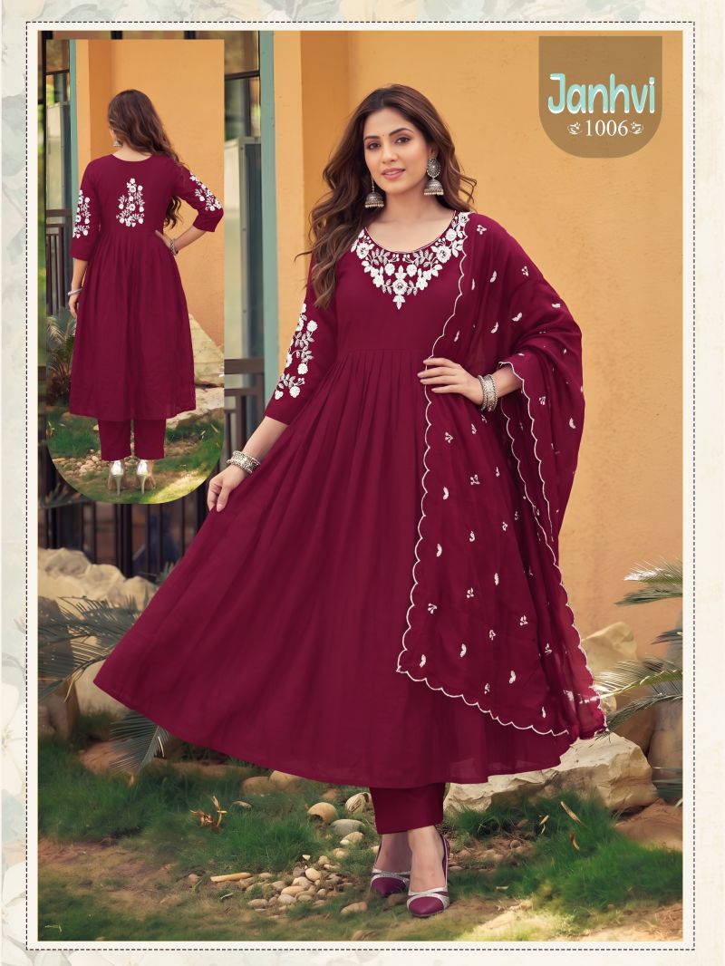 Janhvi Vol 2 Mul Chanderi Embroidered Kurti With Bottom Dupatta — Wholesale Readymade Suit, Vardan Ethnic wholesale from Surat — view 3
