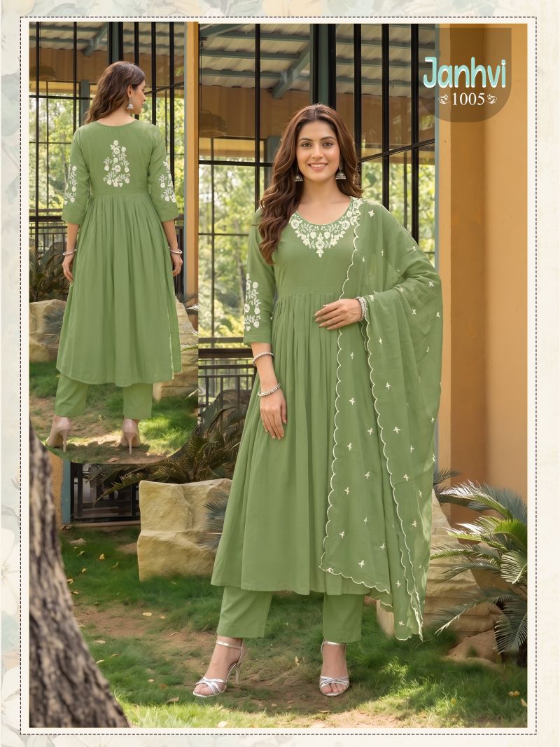Janhvi Vol 2 Mul Chanderi Embroidered Kurti With Bottom Dupatta — Wholesale Readymade Suit, Vardan Ethnic wholesale from Surat — view 4