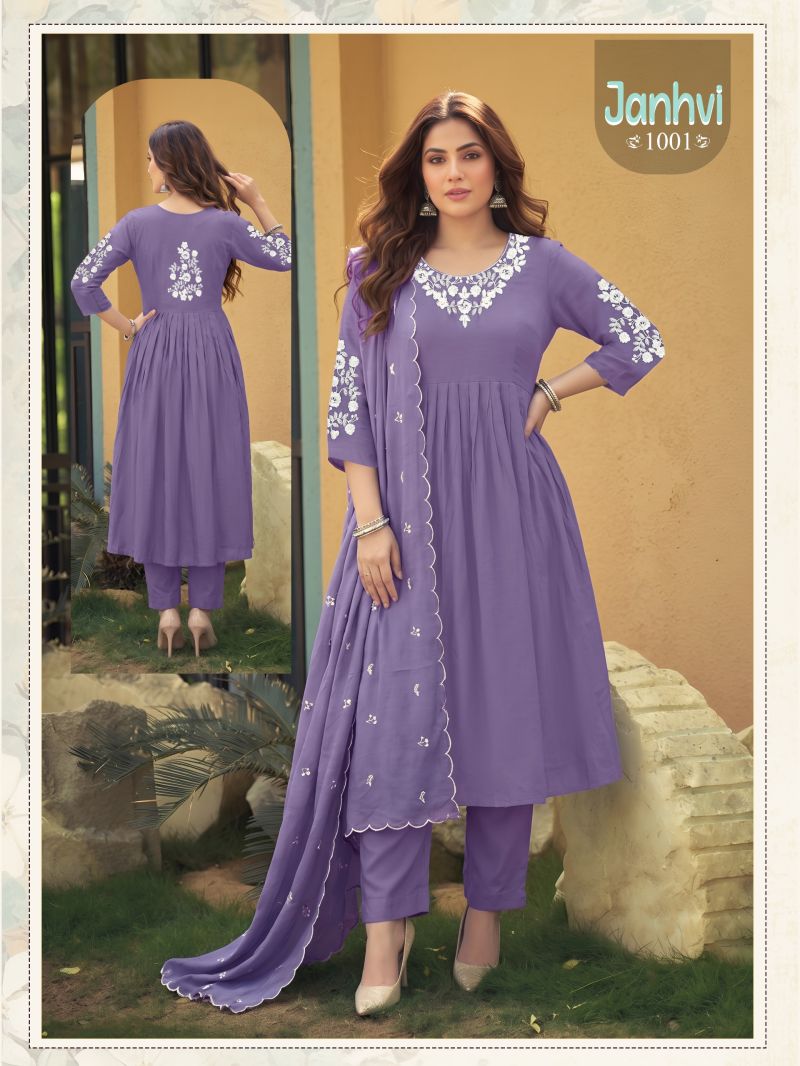 Janhvi Vol 2 Mul Chanderi Embroidered Kurti With Bottom Dupatta — Wholesale Readymade Suit, Vardan Ethnic wholesale from Surat — view 6