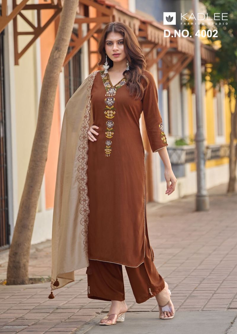 Kadlee Sangini Rayon Handwork Kurti With Bottom Dupatta Set — Wholesale Readymade Suit, MPA wholesale from Surat — view 8