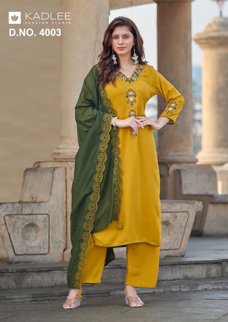 Kadlee Sangini Rayon Handwork Kurti With Bottom Dupatta Set — Wholesale Readymade Suit, MPA wholesale from Surat — view 6