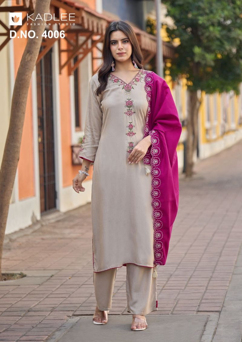 Kadlee Sangini Rayon Handwork Kurti With Bottom Dupatta Set