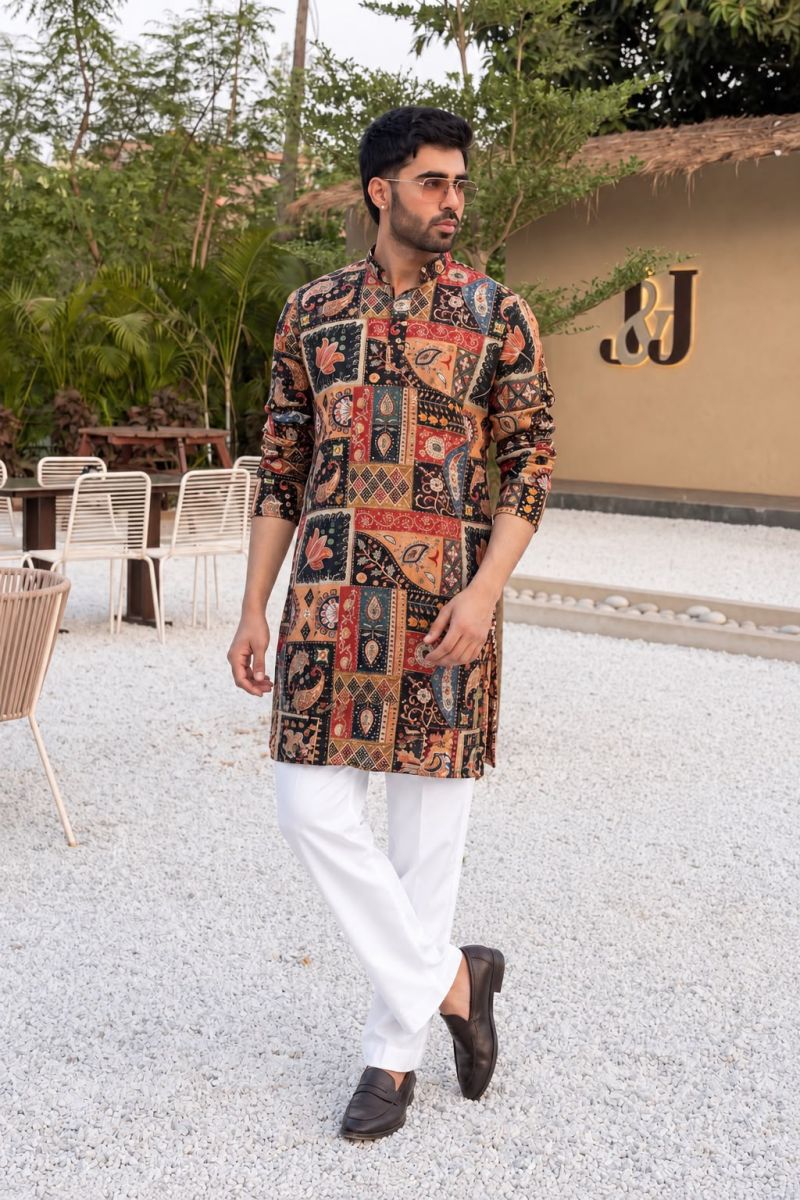 Kalki Mens Vol 1 Crepe Position Work Mans Kurta With Pant
