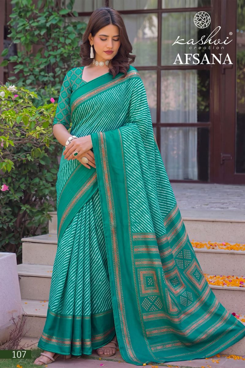 Kashvi Afsana Vol 1 Dull Moss Lehariya Printed Saree Catalog — BASES ON OCCASION, Vardan Ethnic wholesale from Surat — view 2