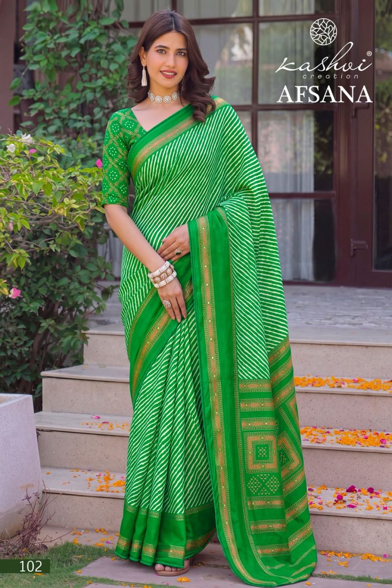 Kashvi Afsana Vol 1 Dull Moss Lehariya Printed Saree Catalog — BASES ON OCCASION, Vardan Ethnic wholesale from Surat — view 3