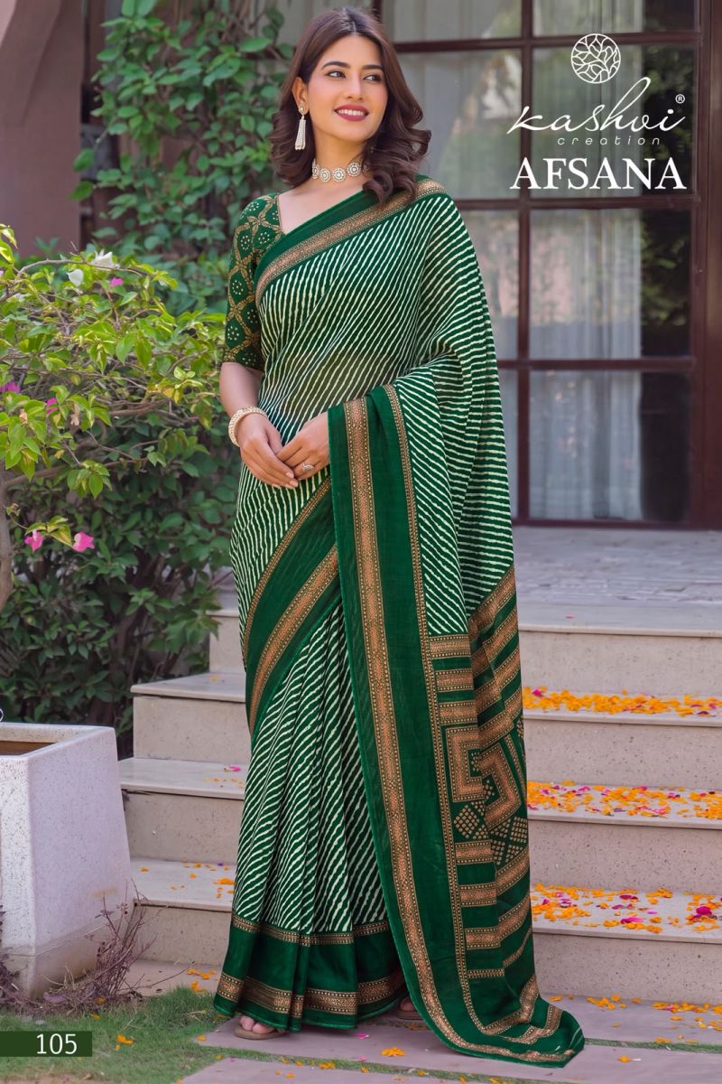 Kashvi Afsana Vol 1 Dull Moss Lehariya Printed Saree Catalog — BASES ON OCCASION, Vardan Ethnic wholesale from Surat — view 6
