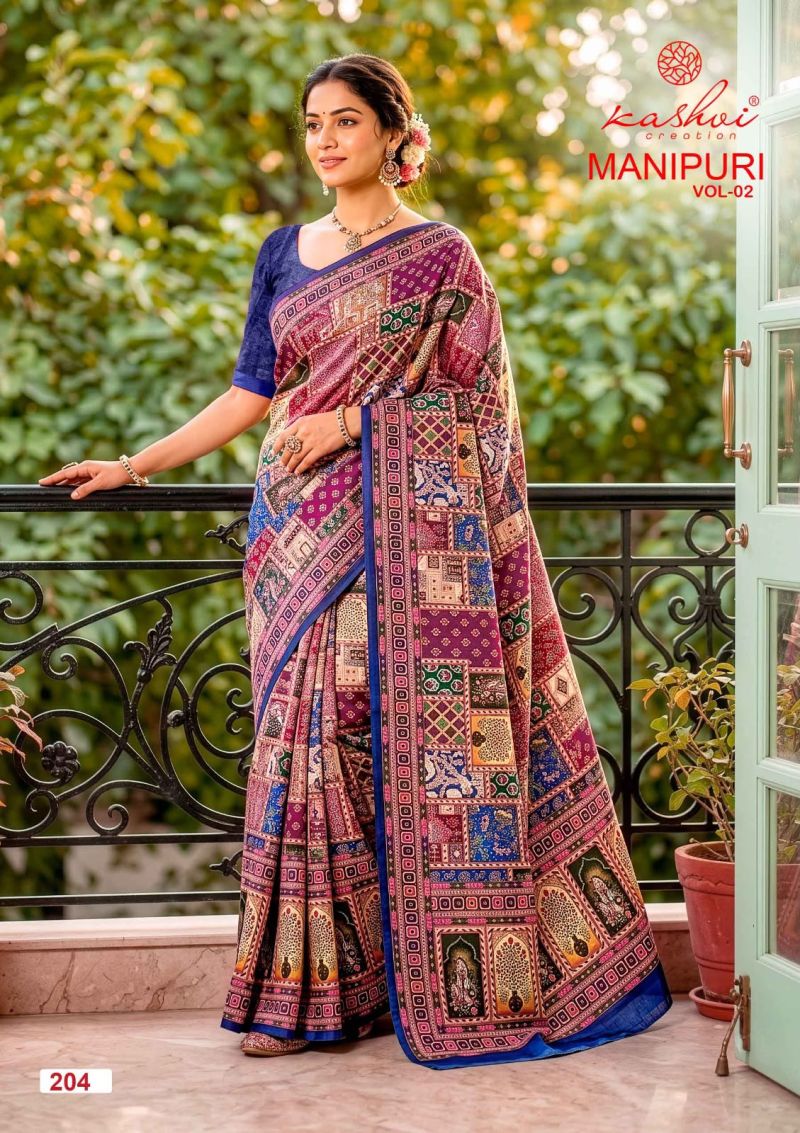 Kashvi Manipuri Vol 2 Manipuri Digital Printed Saree Catalog — Wholesale Sarees, Kashvi Creation wholesale from Surat — view 6