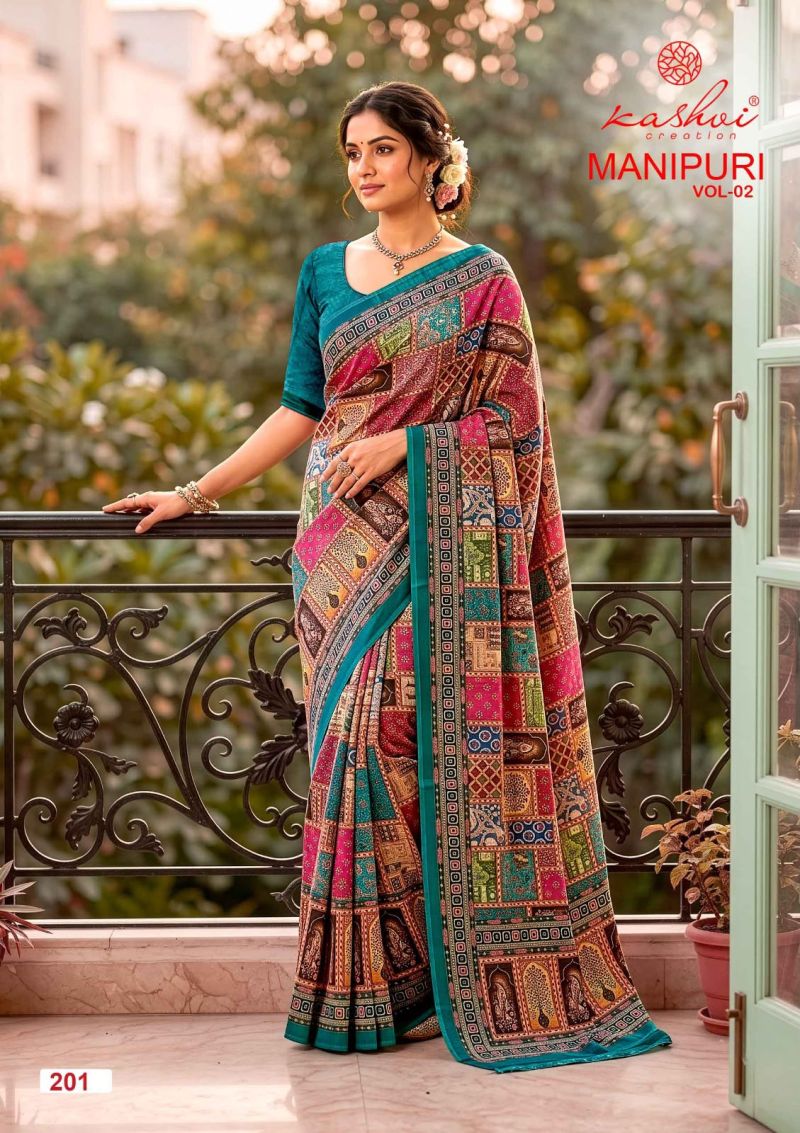 Kashvi Manipuri Vol 2 Manipuri Digital Printed Saree Catalog — Wholesale Sarees, Kashvi Creation wholesale from Surat — view 5