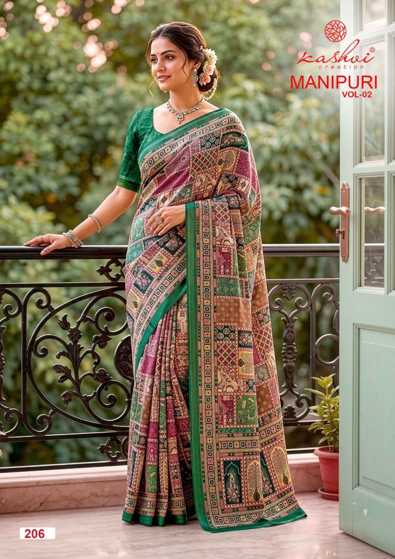 Kashvi Manipuri Vol 2 Manipuri Digital Printed Saree Catalog — Wholesale Sarees, Kashvi Creation wholesale from Surat — view 3