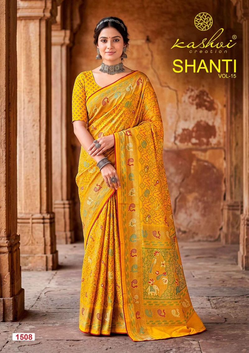 Kashvi Shanti Vol 15 Bright Moss Foil Printed Saree Catalog — Saree, Kashvi wholesale from Surat — view 4