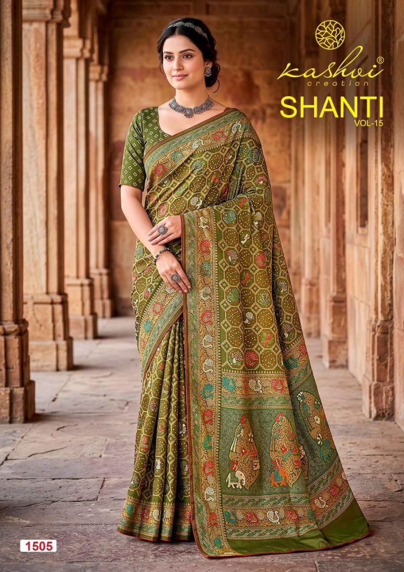 Kashvi Shanti Vol 15 Bright Moss Foil Printed Saree Catalog — Saree, Kashvi wholesale from Surat — view 6