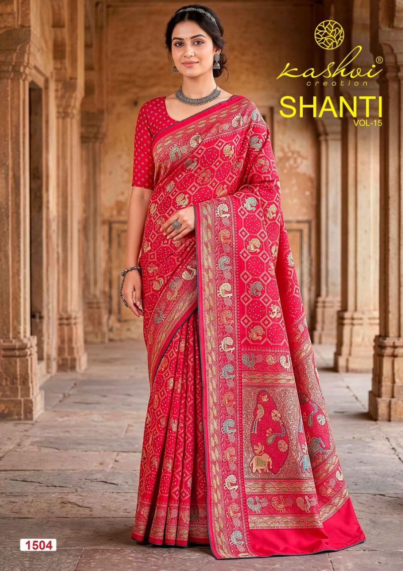 Kashvi Shanti Vol 15 Bright Moss Foil Printed Saree Catalog — Saree, Kashvi wholesale from Surat — view 8
