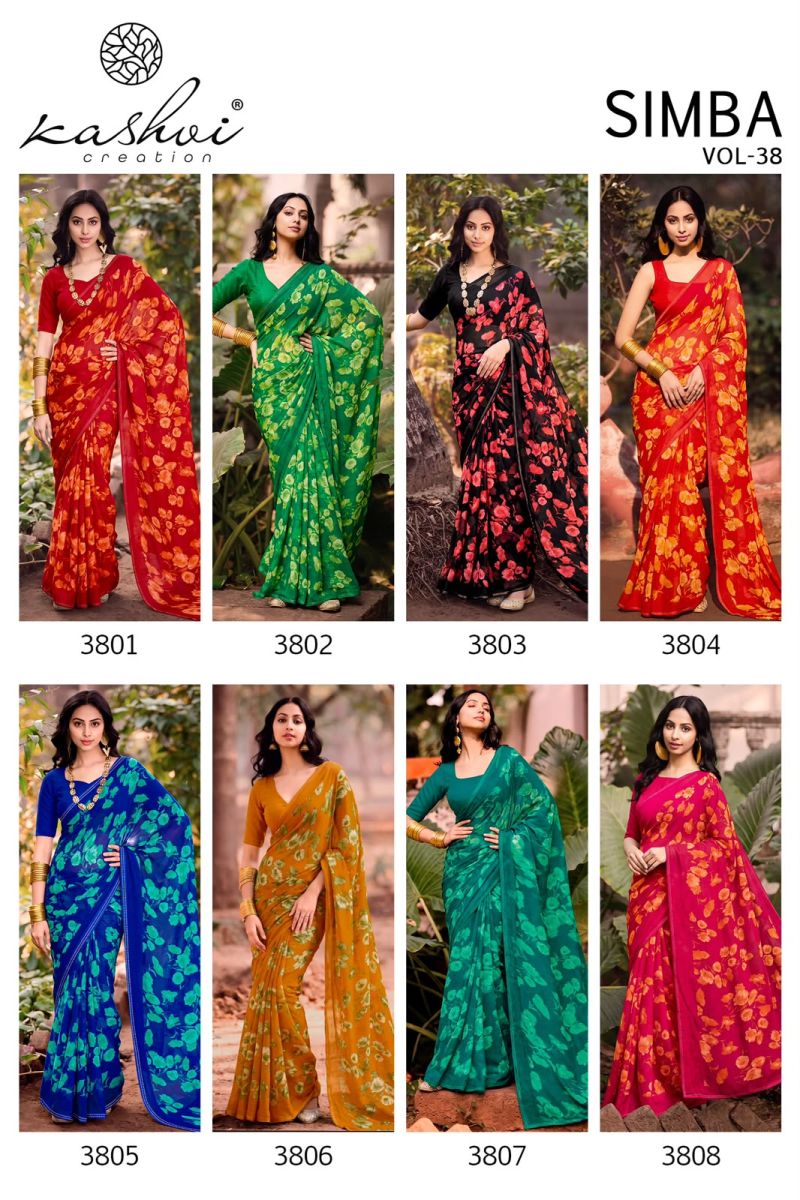 Kashvi Simba Vol 38 Georgette Printed Saree Catalog — Wholesale Sarees, Kashvi wholesale from Surat — view 9