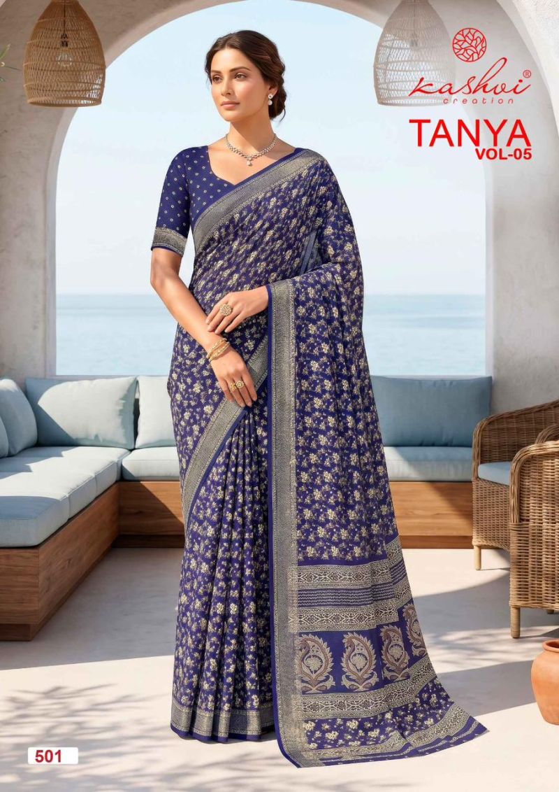 Kashvi Tanya Vol 5 Dull Moss Viscose Border Printed Saree Catalog — Silk Sarees, Kashvi wholesale from Surat — view 8