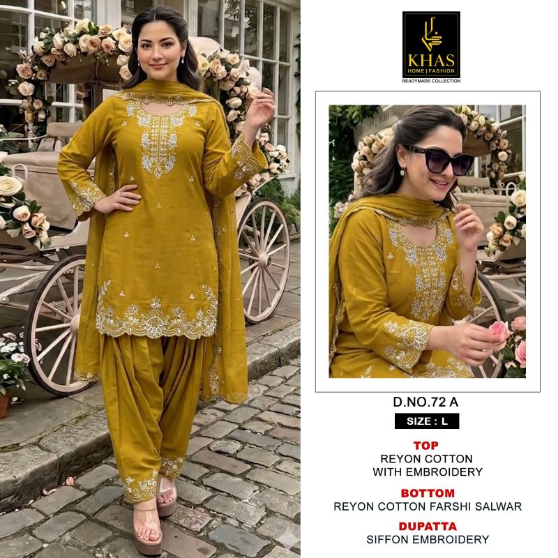 Khas 72  Rayon Cotton Embroidered Readymade Salwar Kameez — Wholesale Readymade Suit, MPA wholesale from Surat — view 3