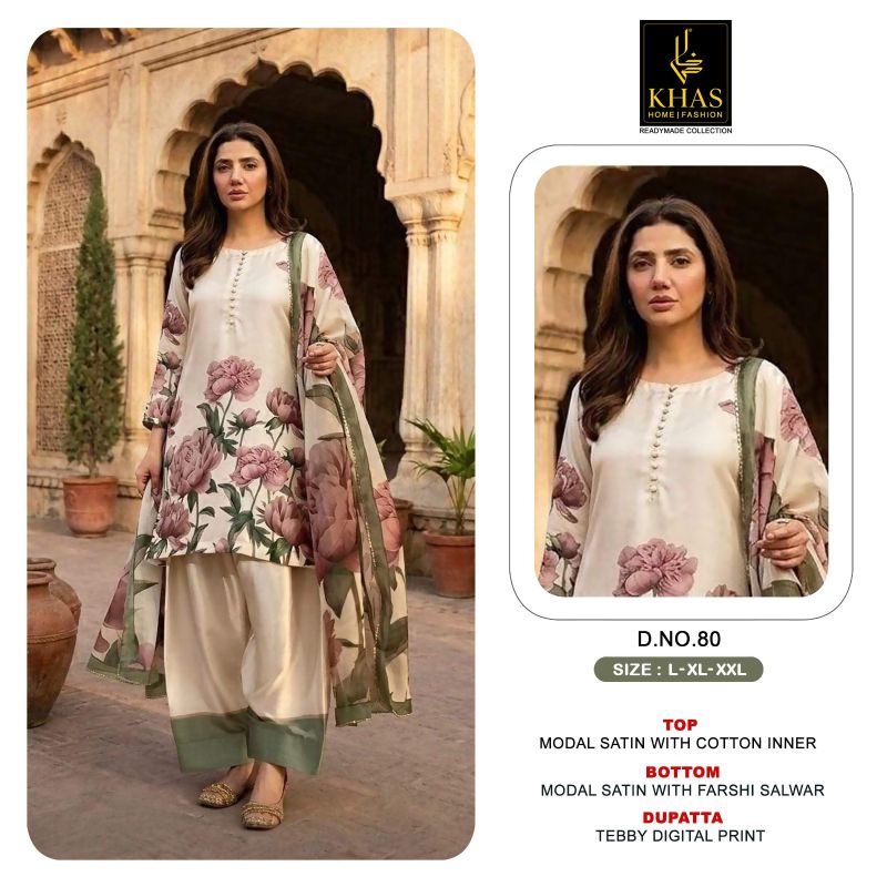 Khas 80 To 83 Modal Satin Teady Digital Printed Salwar Kameez Set — Wholesale Kurtis, Vardan Ethnic wholesale from Surat — view 3