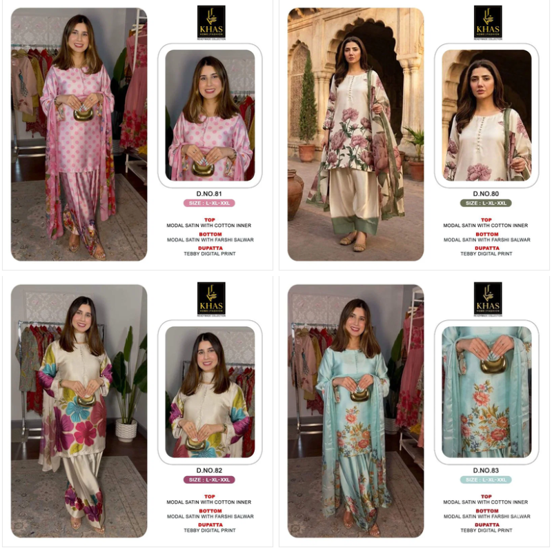 Khas 80 To 83 Modal Satin Teady Digital Printed Salwar Kameez Set — Wholesale Kurtis, Vardan Ethnic wholesale from Surat — view 5