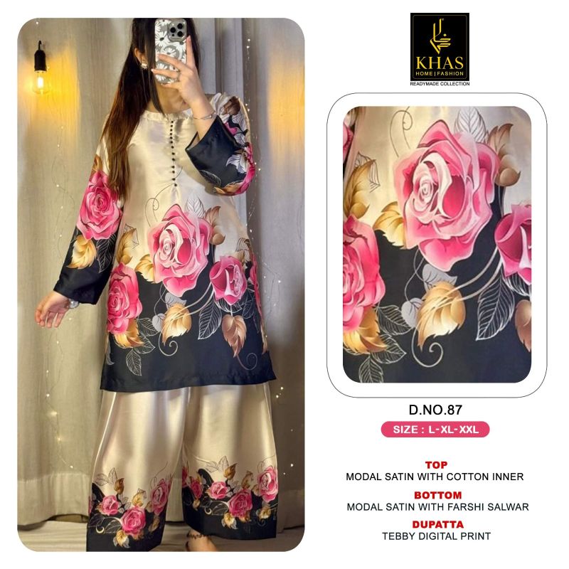 Khas 84 To 87 Modal Satin Teady Digital Printed Salwar Kameez Set — Wholesale Pakistani Suits, Vardan Ethnic wholesale from Surat — view 2