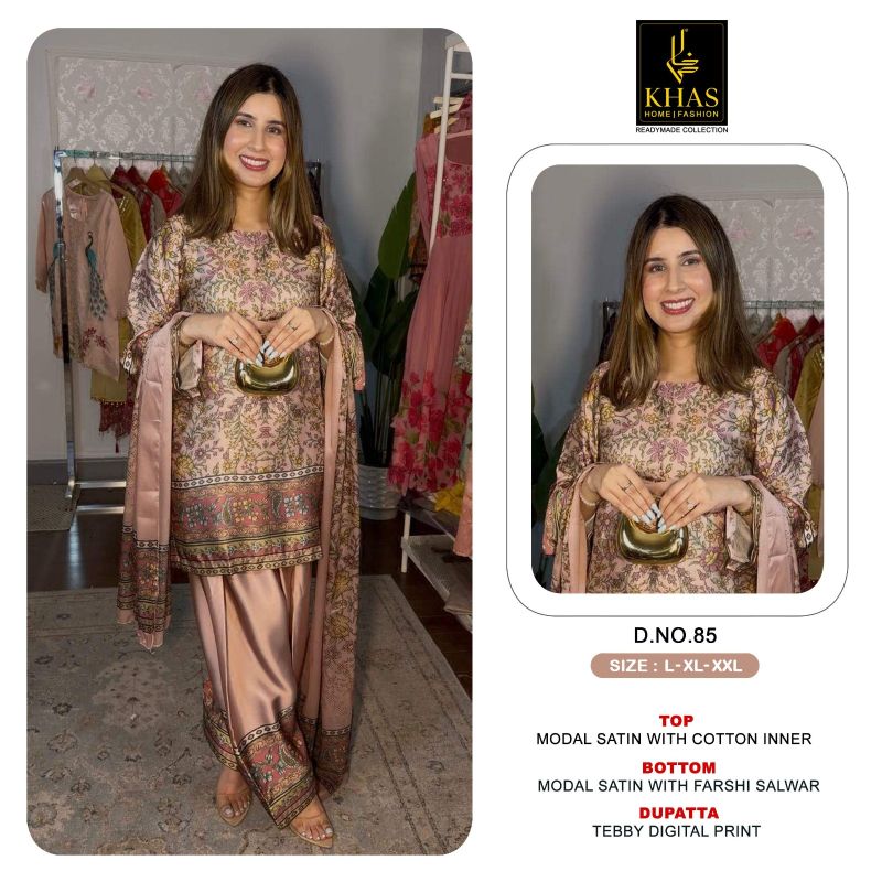 Khas 84 To 87 Modal Satin Teady Digital Printed Salwar Kameez Set — Wholesale Pakistani Suits, Vardan Ethnic wholesale from Surat — view 3