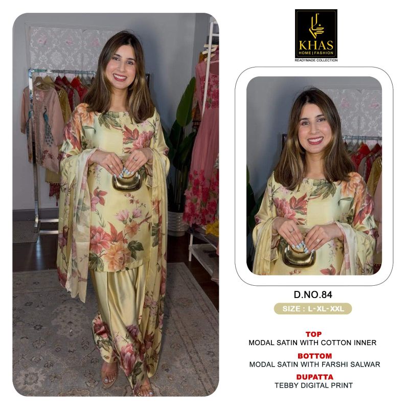 Khas 84 To 87 Modal Satin Teady Digital Printed Salwar Kameez Set — Wholesale Pakistani Suits, Vardan Ethnic wholesale from Surat — view 4