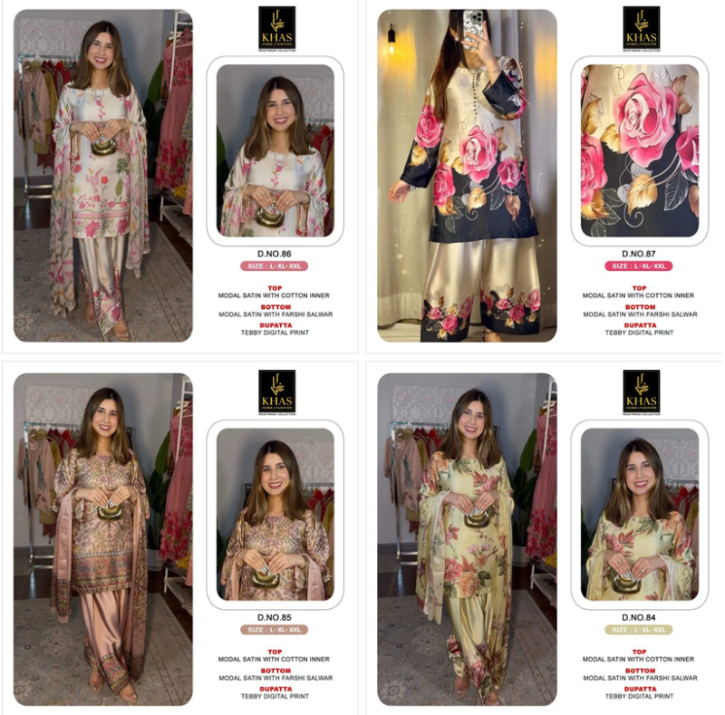 Khas 84 To 87 Modal Satin Teady Digital Printed Salwar Kameez Set — Wholesale Pakistani Suits, Vardan Ethnic wholesale from Surat — view 5