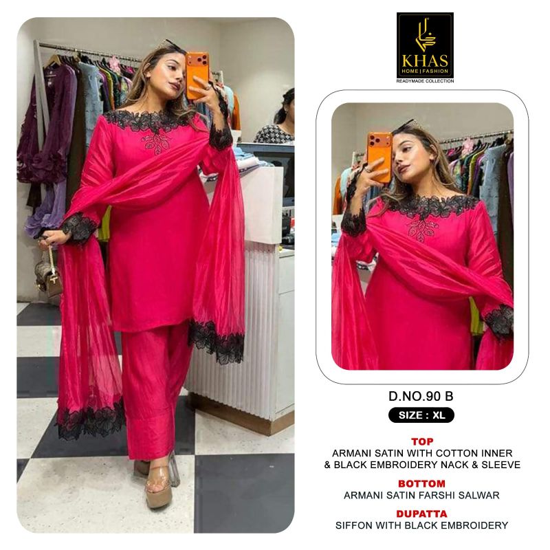 Khas 90 A To C Armani Satin Black Embroidered Farshi Salwar Kameez Catalog — Wholesale Kurtis, Vardan Ethnic wholesale from Surat — view 3